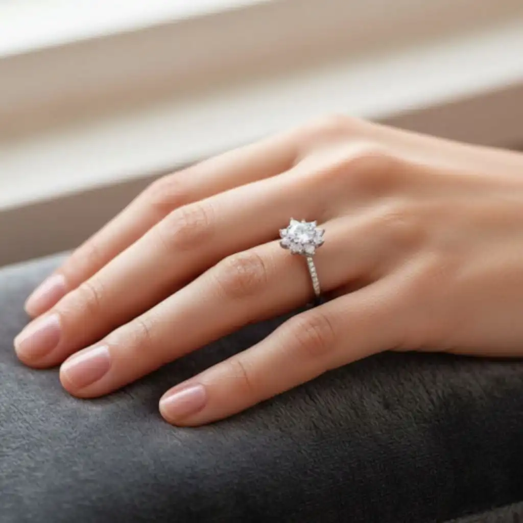 Elegant Silver Solitaire Flower Ring for Women | Premium Crystal Diamond Ring | Engagement, Proposal & Gift Jewelry